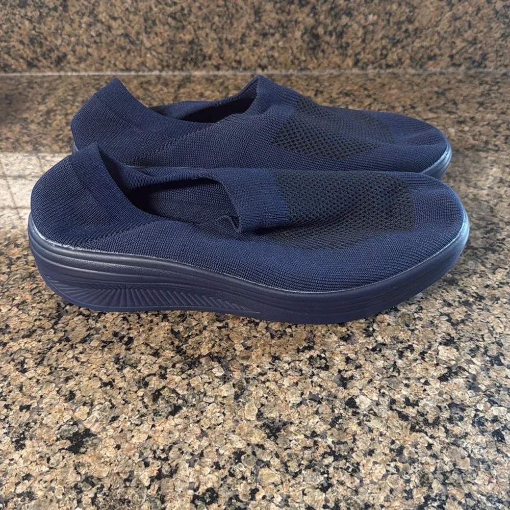 White and Navy Knit Sneakers
